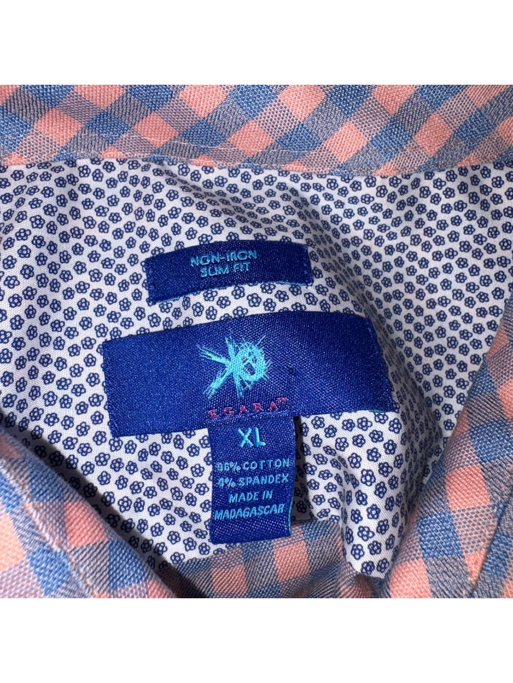 Egara Non-Iron Slim Fit Men's Dress Shirt Size XL Blue Pink Checkered Stretch - Picture 3 of 7